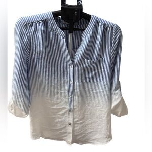 Fyve Women’s Striped Ombre Button Up Roll Tab Sleeves Blue White Size med